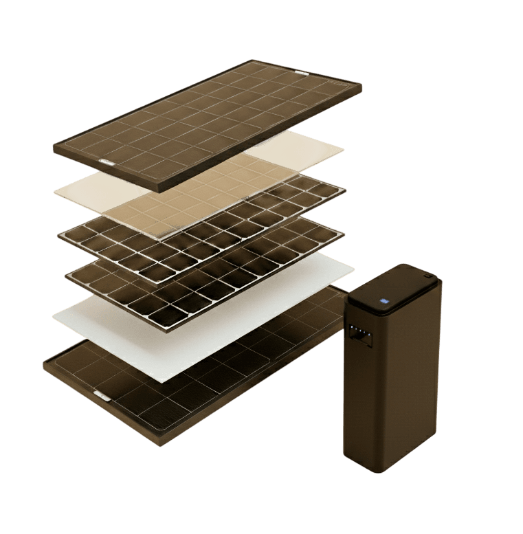 Solar panel, inverter and battery system exploded view